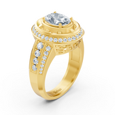 Gelbgoldener Halo-Verlobungsring mit Weisstopas undDiamanten & Turmalin