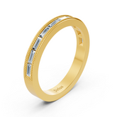 2.20 carat baguette cut diamond half eternity ring in yellow gold