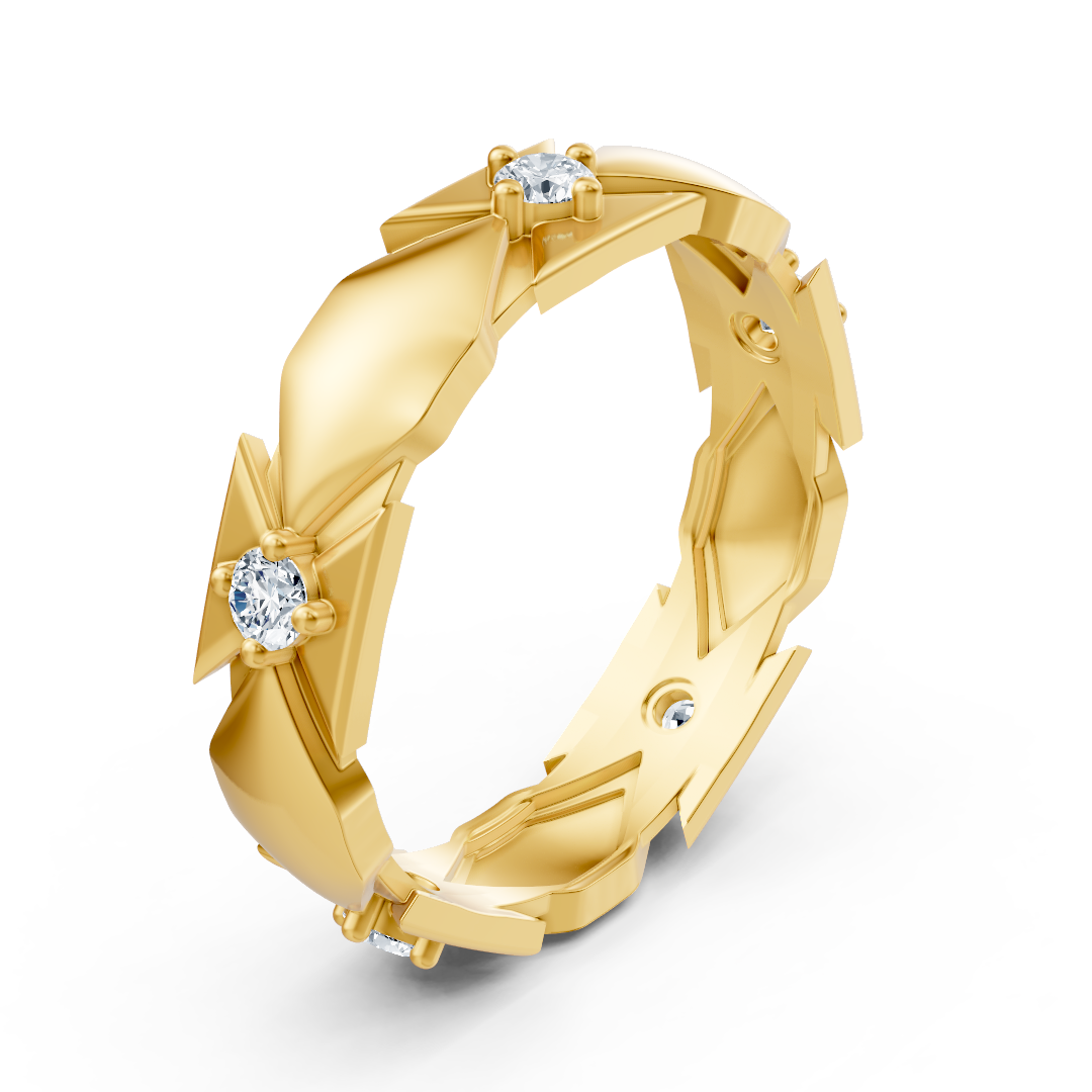 Anneau de diamant en or jaune exclusif avec design moderne