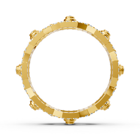 Bague en or jaune avec diamants et motif chaîne et cercle