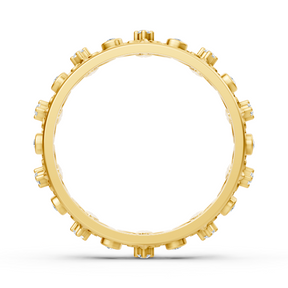 Bague en or jaune avec diamants ronds en forme de griffes et de lunette
