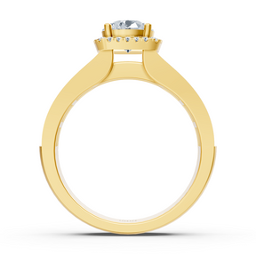 Bague de fiançailles extravagante en diamant taille princesse et brillant en or jaune 14 carats