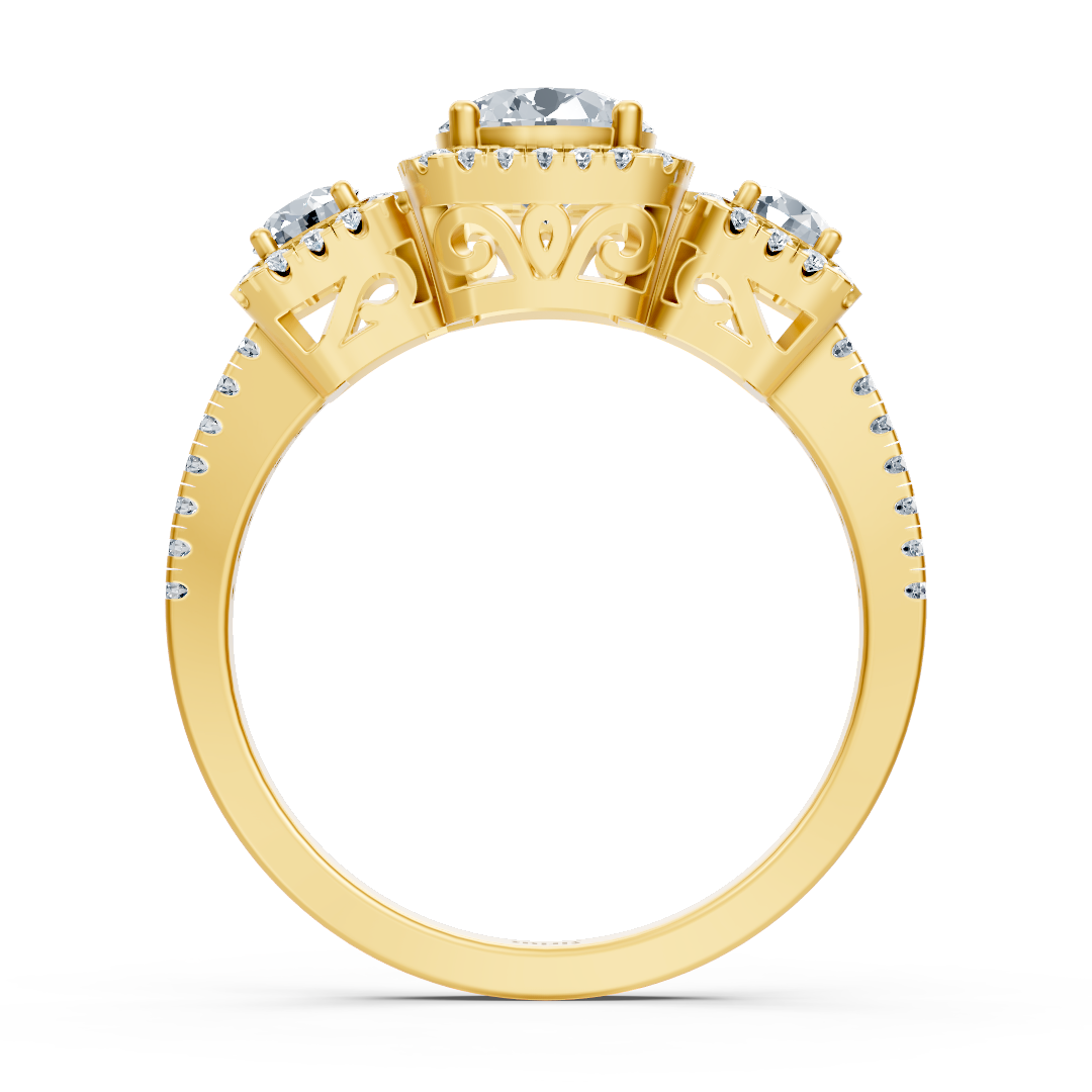 Diamant 3-Stein Verlobungsring aus Gelbgold