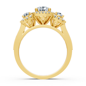 Bague halo trois diamants en or jaune