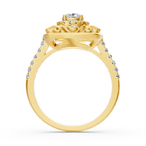 Bague cocktail extravagante en or jaune avec halo de diamants