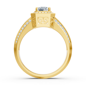 Birgie Sirius Gelbgold Diamant & Smaragd Halo Ring mit Emerald & Rundschliff