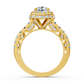 Birgie Sirius Gelbgold Halo Diamant Verlobungsring mit Rundschliff