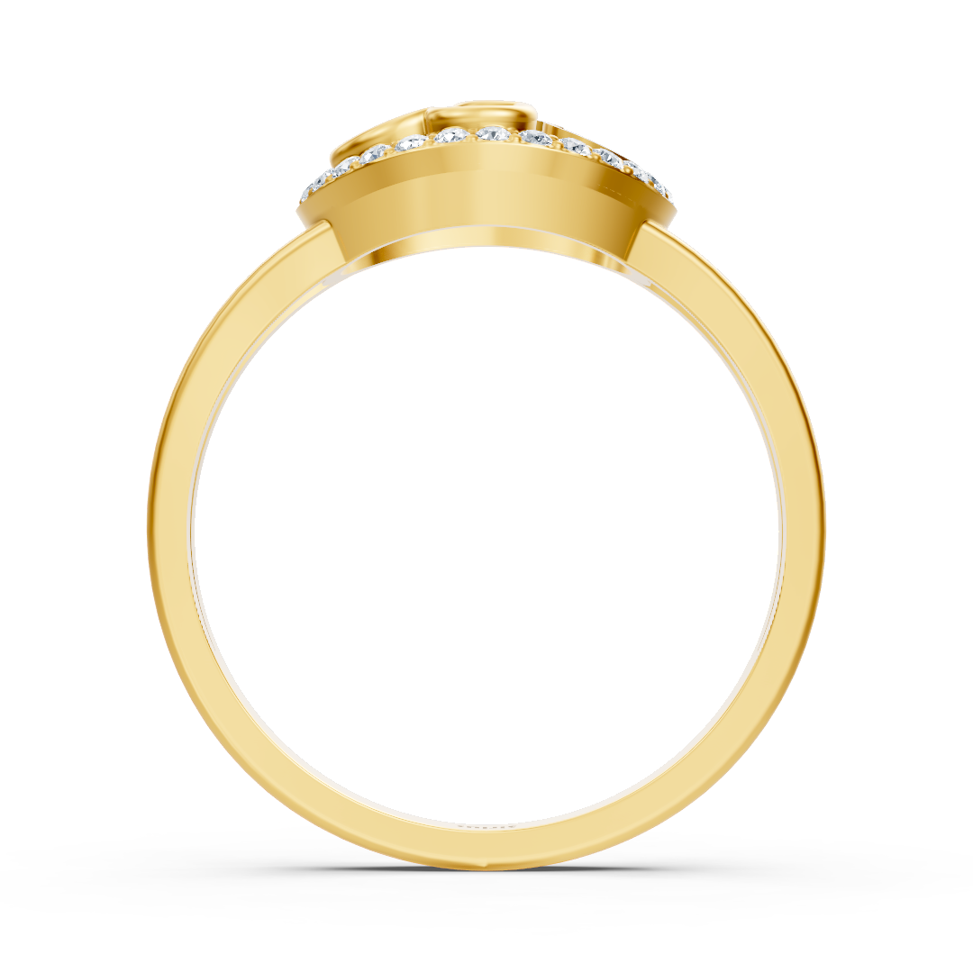 Graceful heart-shaped diamond ring in yellow gold with subtle pavé accents