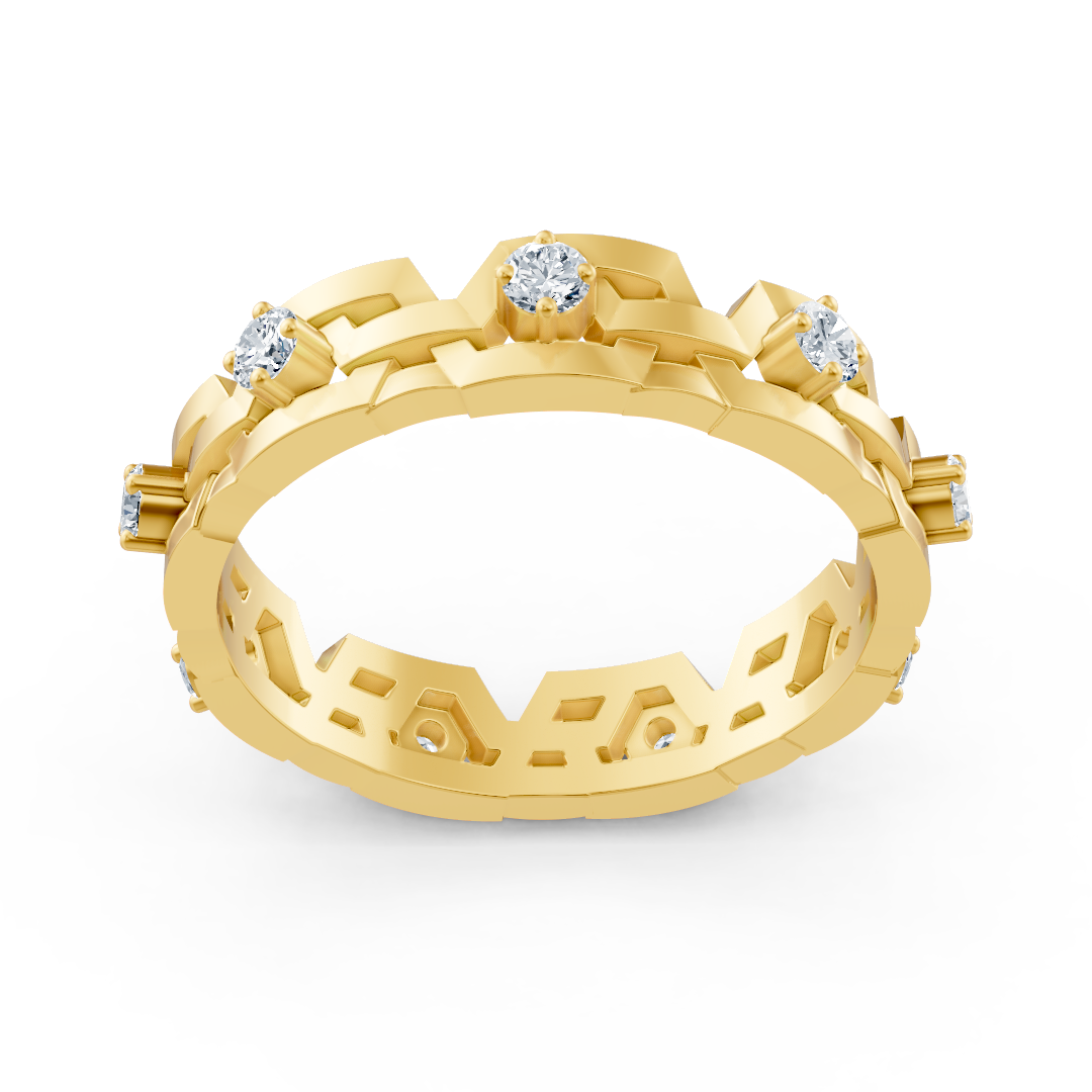 Geometrischer Gelbgoldring mit Diamanten
