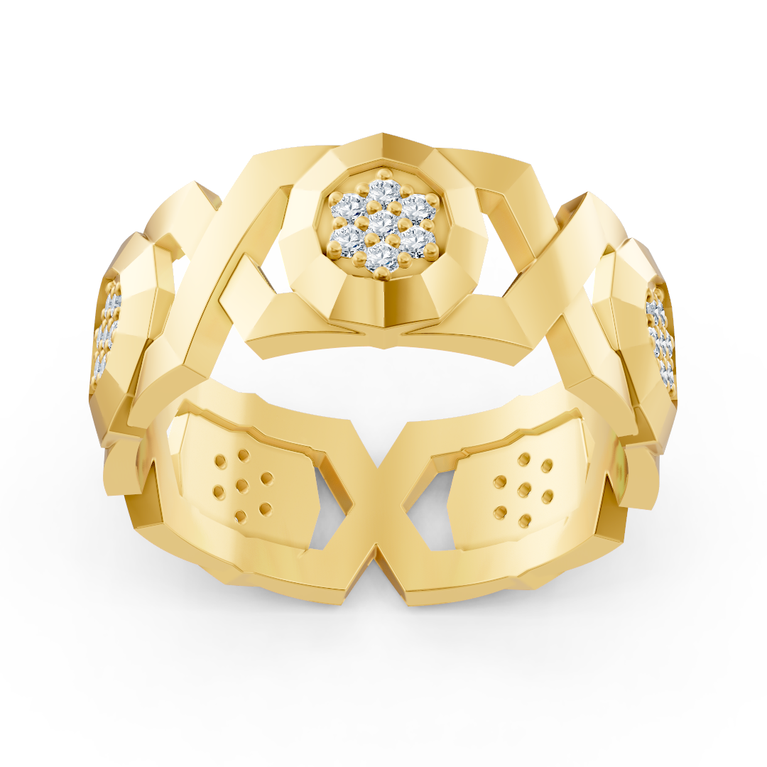 Bague exquise en or jaune et diamants – design géométrique