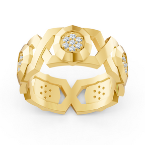 Bague exquise en or jaune et diamants – design géométrique