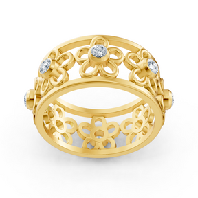 Bague fleur en filigrane avec diamants en or jaune 14 carats
