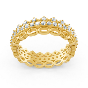 Bague mémoire luxueuse en or jaune 14 carats avec diamants