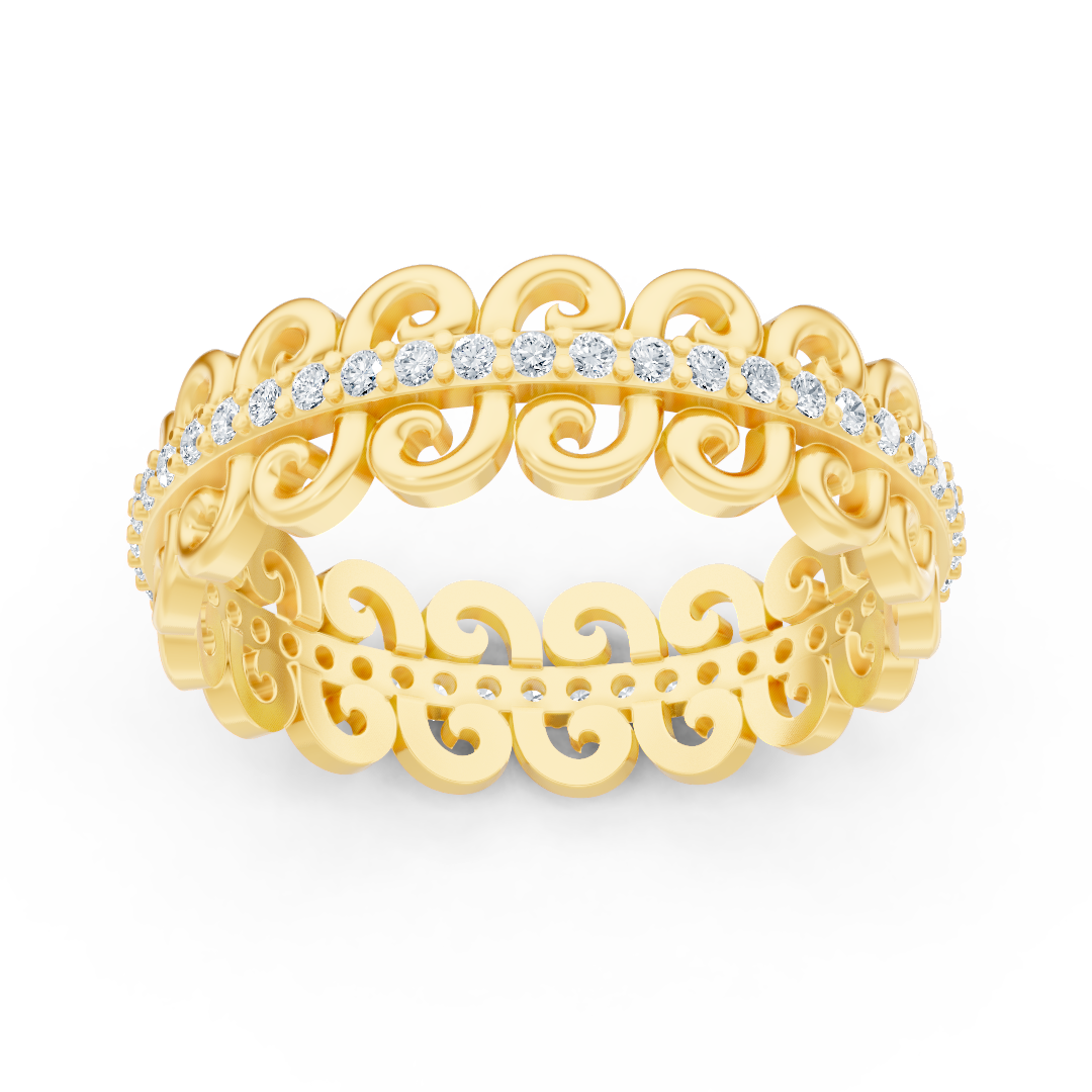 Graceful snail pattern diamond ring - 14K yellow gold, approx. 0.28 carats