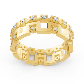 Bague géométrique en or jaune 14 carats avec diamants - bague pour femme expressive au design moderne