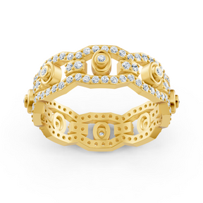 Bague en or jaune avec diamants et motif chaîne et cercle