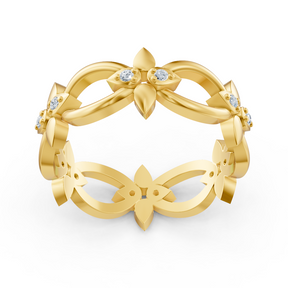 Bague en or jaune avec diamant et motif pétale
