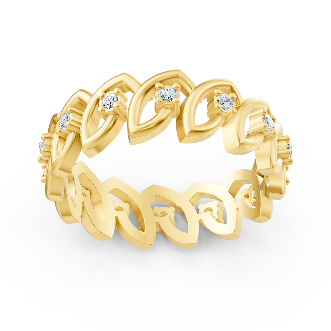 Bague élégante en or jaune avec diamants taille ronde – design délicat