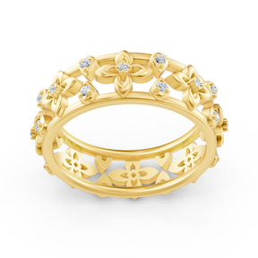 Noble yellow gold ring with diamonds in a flower design – filigree elegance