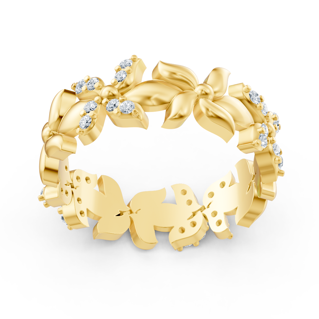Bague scintillante en or jaune avec diamants – motif papillon