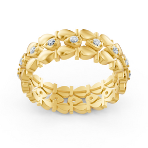 Bague élégante en or jaune avec diamants – motif feuille en filigrane