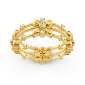 Bague florale Pırlanta en or jaune 14 carats « Couronne de fleurs »