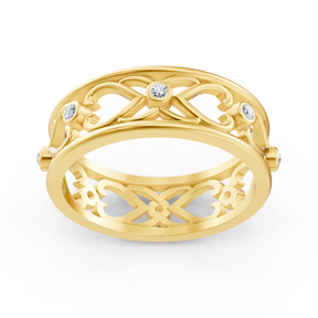 Bague élégante en or jaune avec diamants ronds en forme de lunette