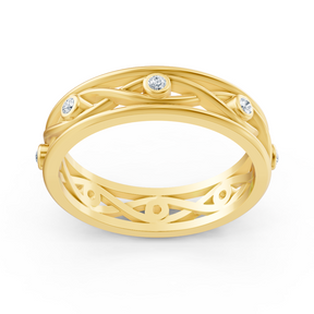Bague élégante en or jaune avec diamants ronds en forme de lunette