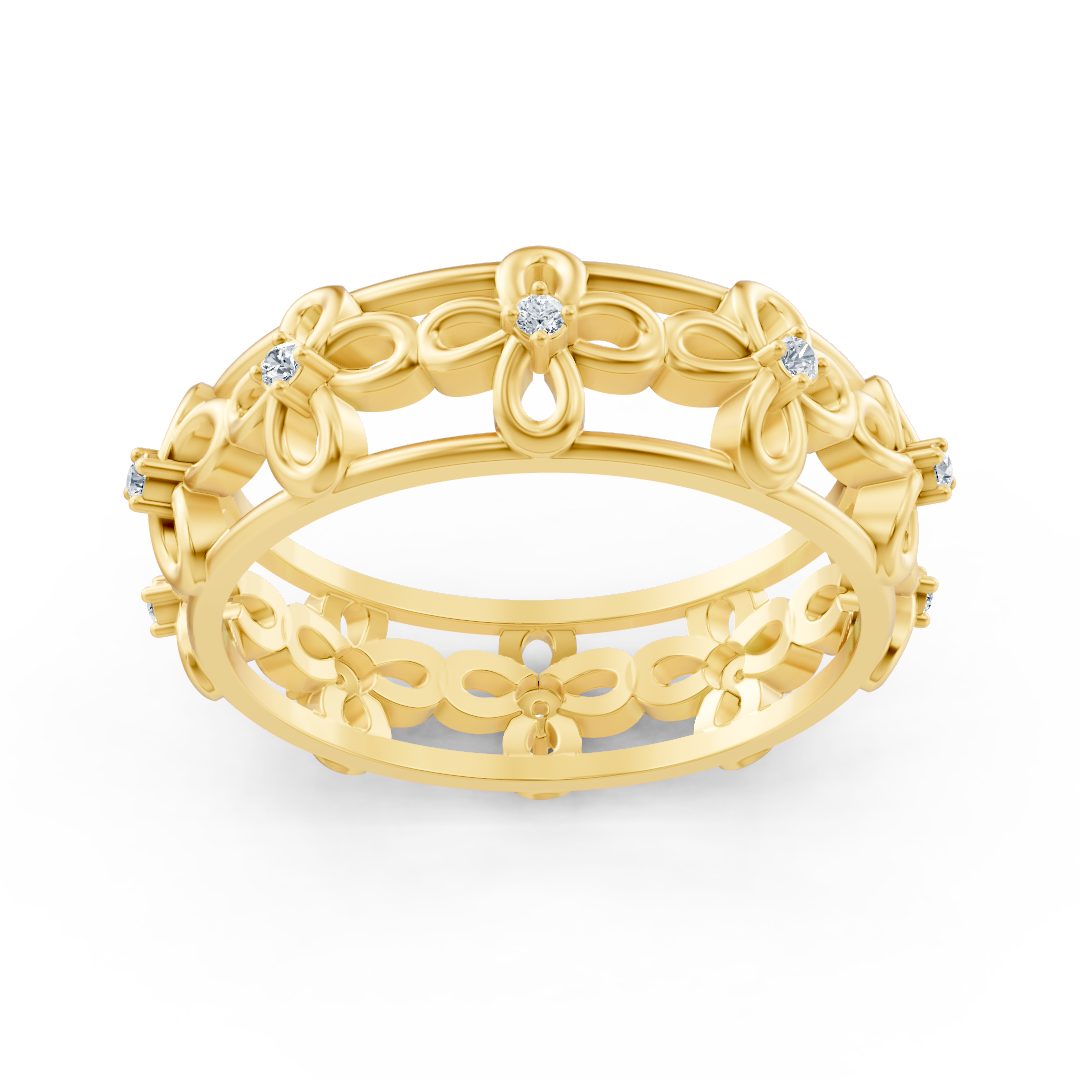 Bague élégante en or jaune avec diamants ronds en forme de griffes
