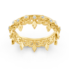 Bague en or jaune avec diamants ronds en forme de griffes et de lunette