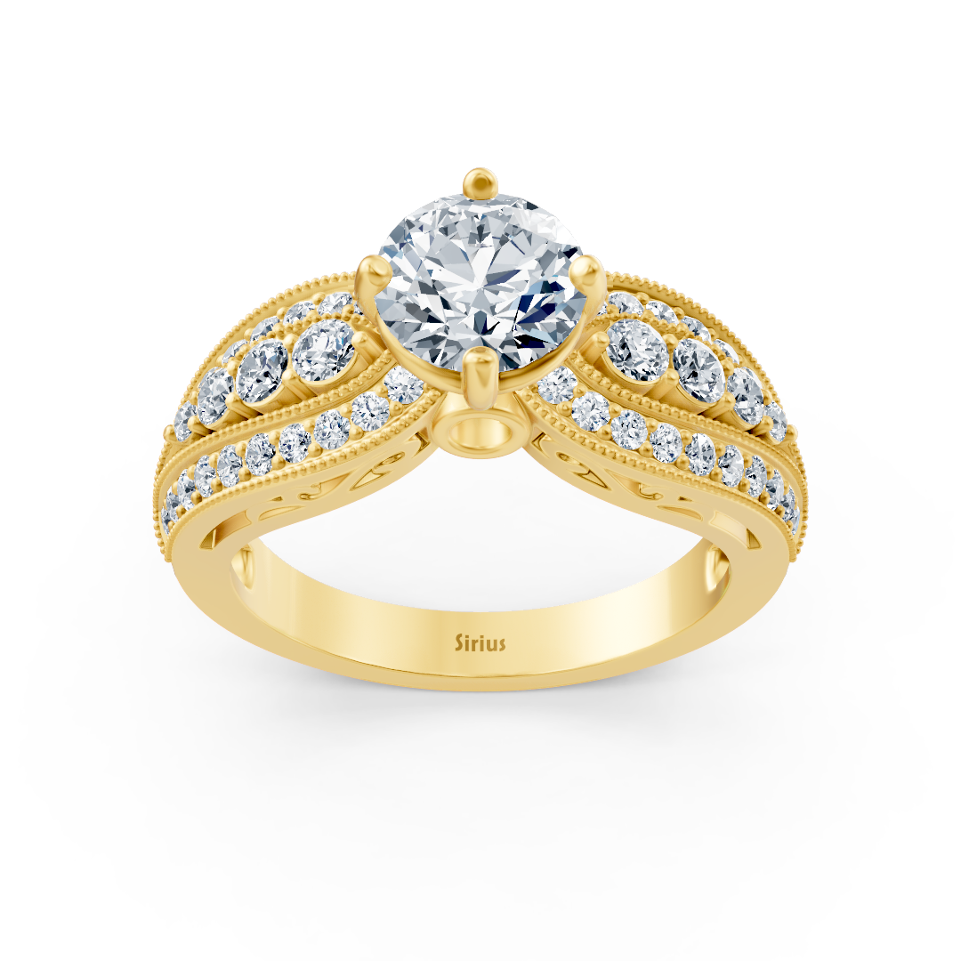 Bague de fiançailles extravagante en diamant en or jaune 14 carats