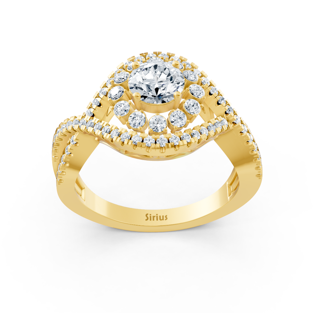bague de fiançailles halo de diamants en or jaune