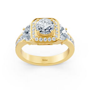 Diamant & Rubin 3-Stein Verlobungsring aus Gelbgold