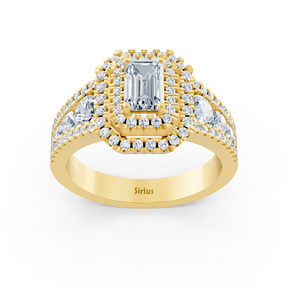 Diamant & Saphir Halo Verlobungsring aus Gelbgold