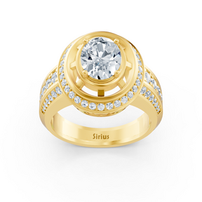 Gelbgoldener Halo-Verlobungsring mit Weisstopas undDiamanten & Turmalin