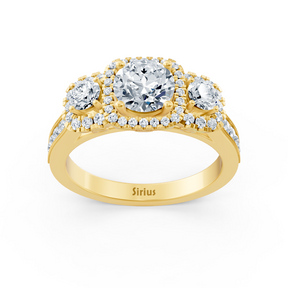 Bague halo trois diamants en or jaune