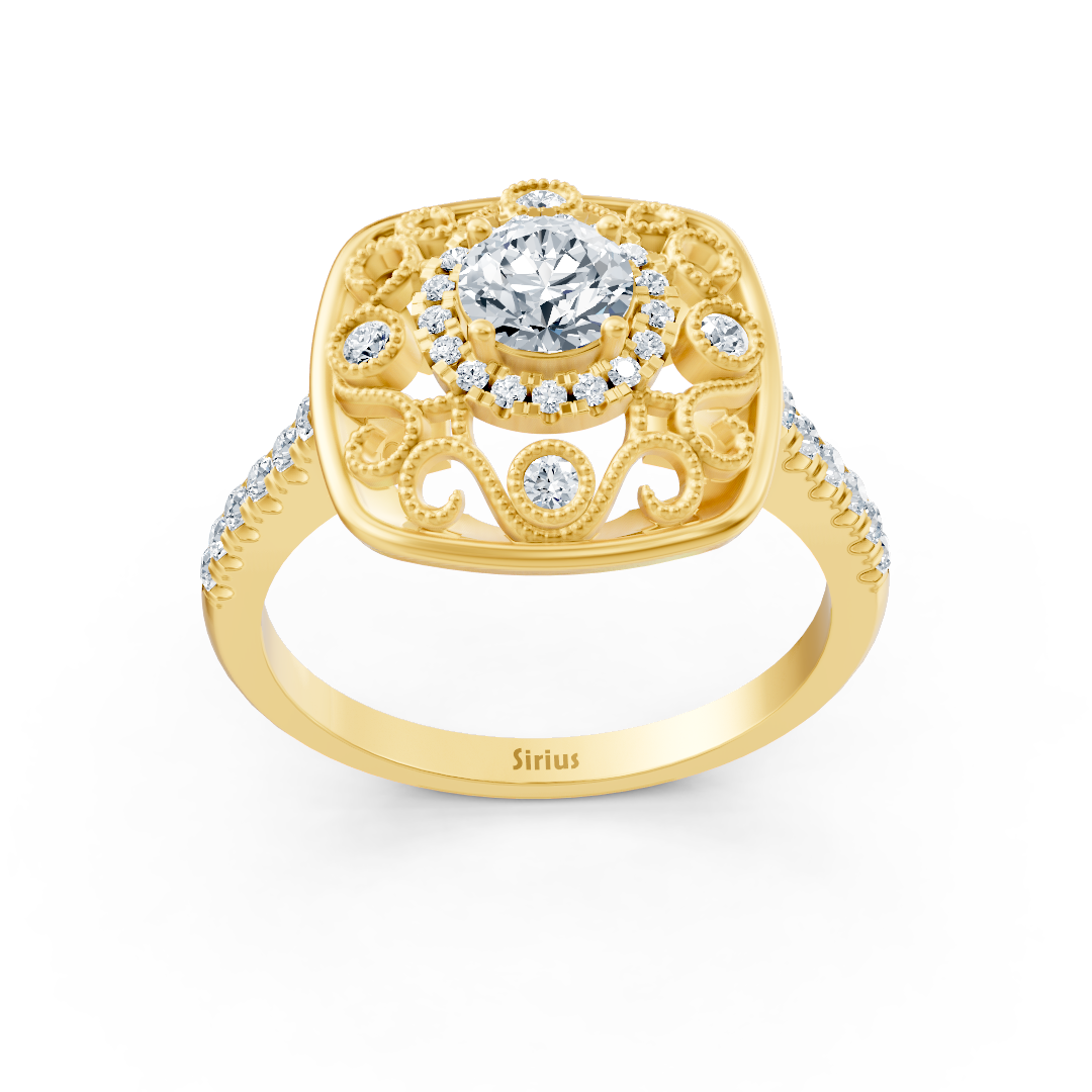 Bague cocktail extravagante en or jaune avec halo de diamants