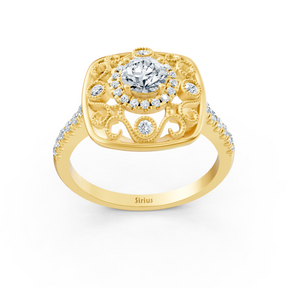 Bague cocktail extravagante en or jaune avec halo de diamants
