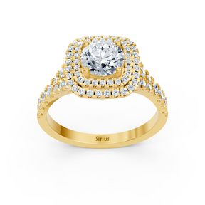 Double Halo Diamond Ring Yellow Gold