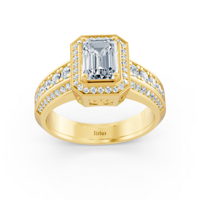 Birgie Sirius Gelbgold Diamant & Smaragd Halo Ring mit Emerald & Rundschliff