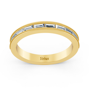 2.20 carat baguette cut diamond half eternity ring in yellow gold