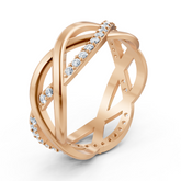 Rosegold diamond ring with crossed design