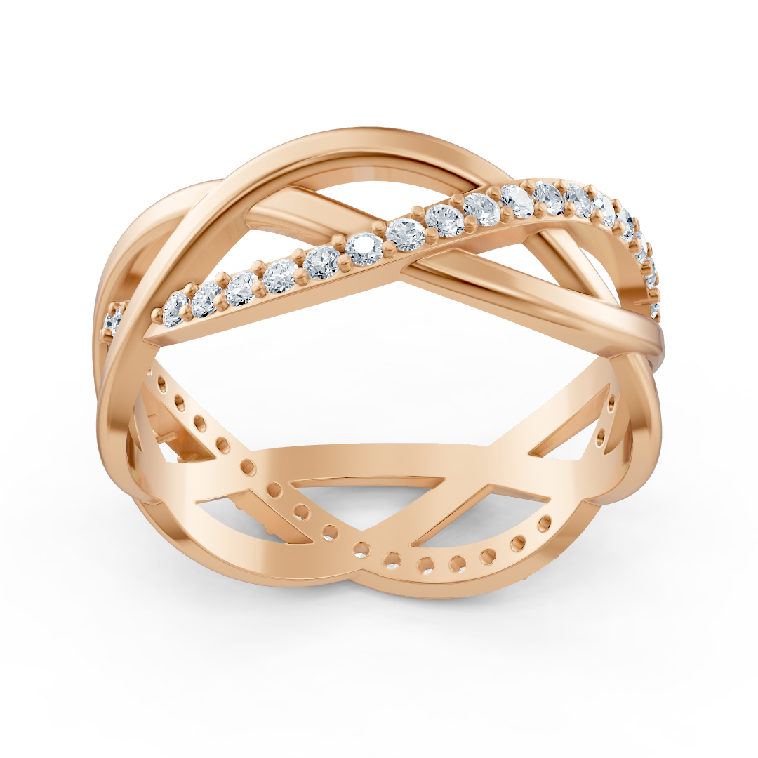 Rosegold diamond ring with crossed design