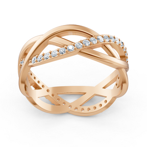 Rosegold diamond ring with crossed design