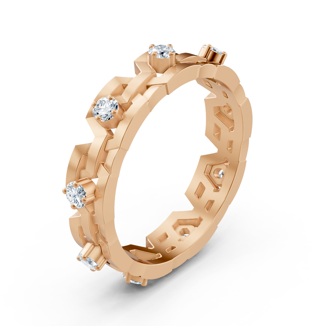 Geometrischer Rosegoldring mit Diamanten