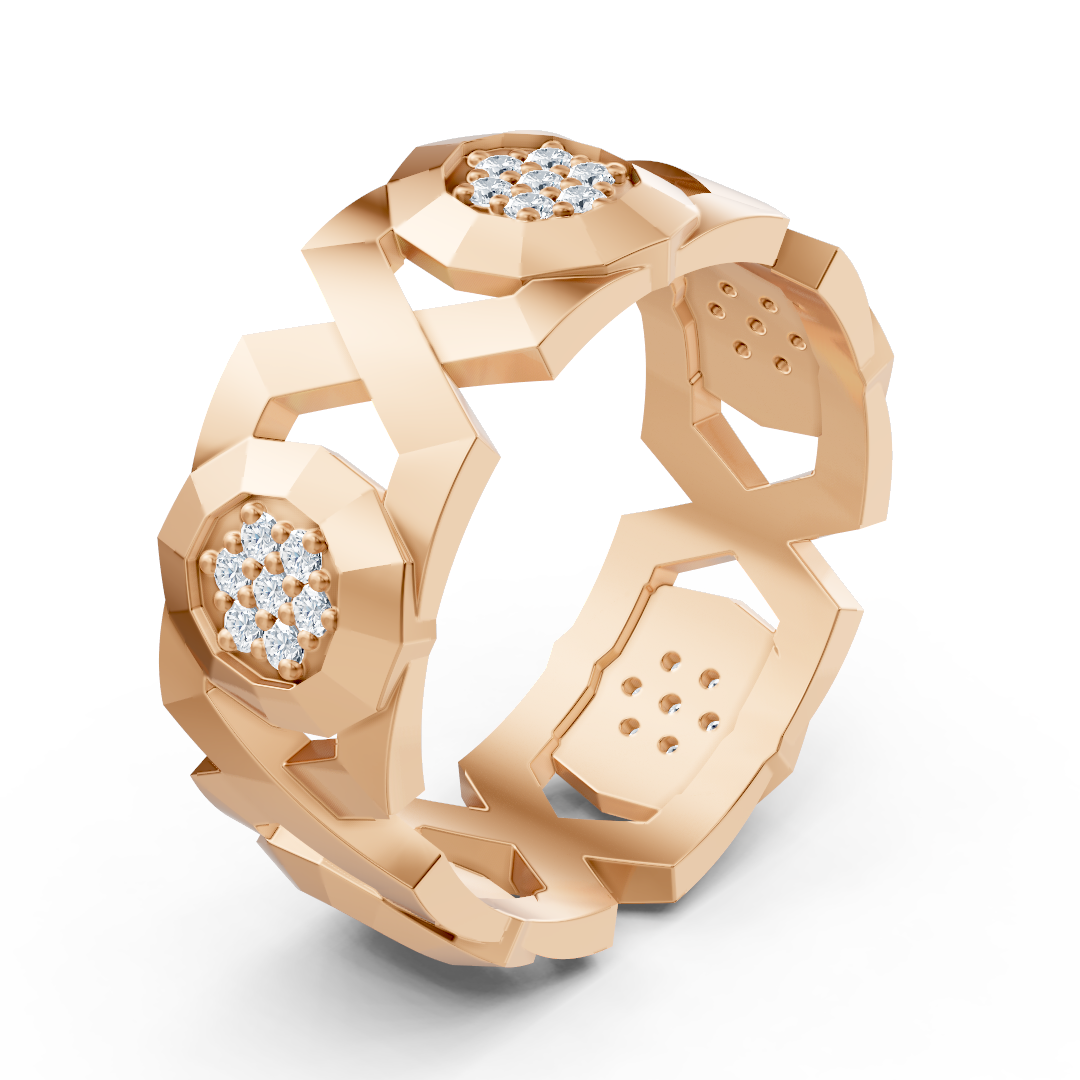 Bague exquise en or rose et diamants – design géométrique