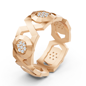 Bague exquise en or rose et diamants – design géométrique