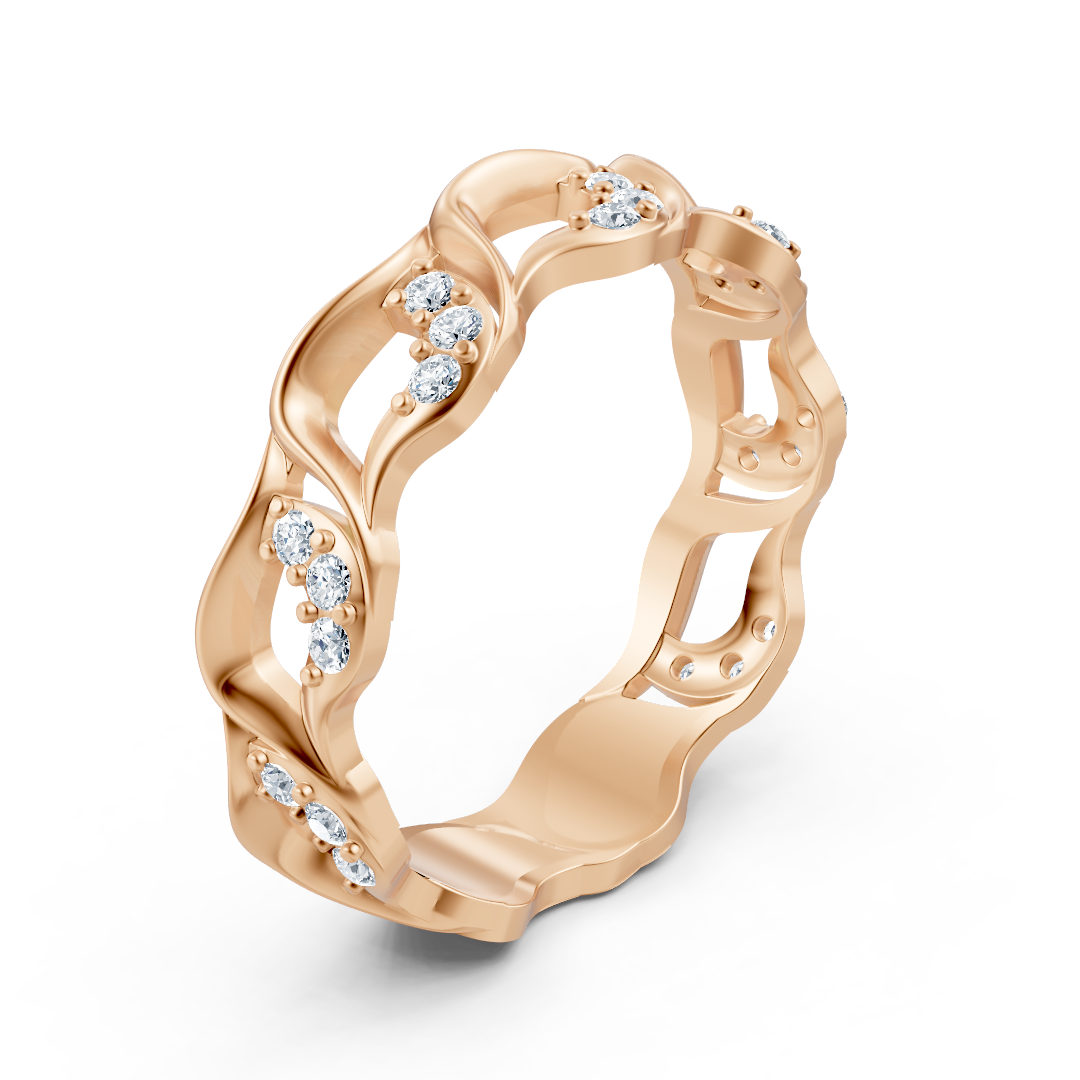 Elegant rose gold diamond ring with wave pattern