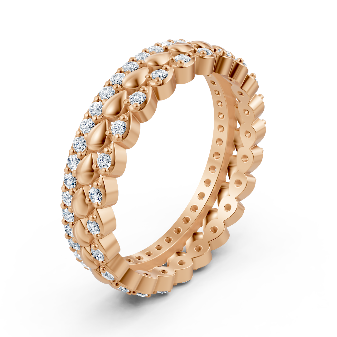 Bague multi-rangs en or rose 14 carats et diamants - une délicate couronne florale pour votre main