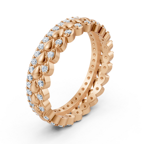 Bague multi-rangs en or rose 14 carats et diamants - une délicate couronne florale pour votre main